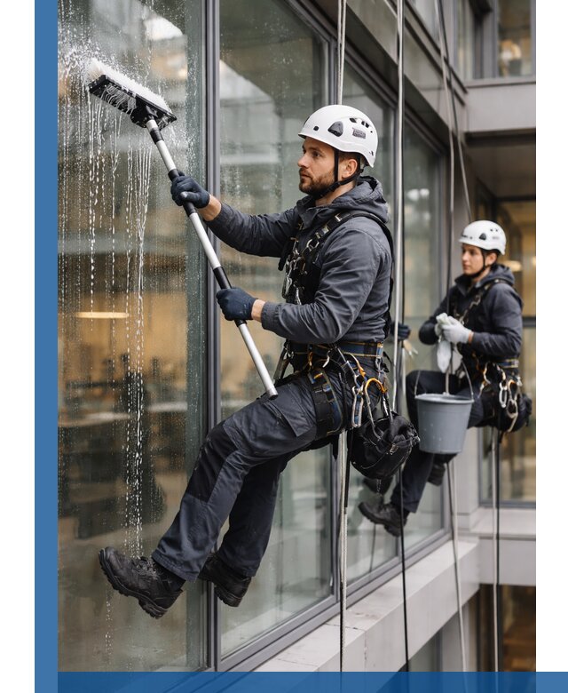 Профессиональная мойка витражей промышленными альпинистами в Кинешме