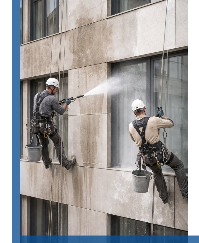 Послестроительная мойка фасада промышленным альпинизмом в Кинешме