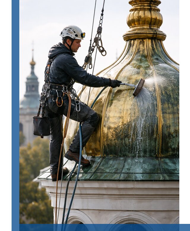 Профессиональная мойка куполов и шпилей высотными альпинистами в Кинешме