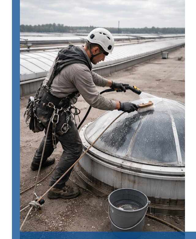 Мойка зенитных фонарей на кровле для промышленных объектов в Кинешме