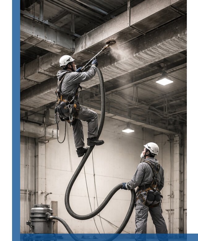 Обеспыливание потолочных конструкций в Кинешме промышленным альпинизмом