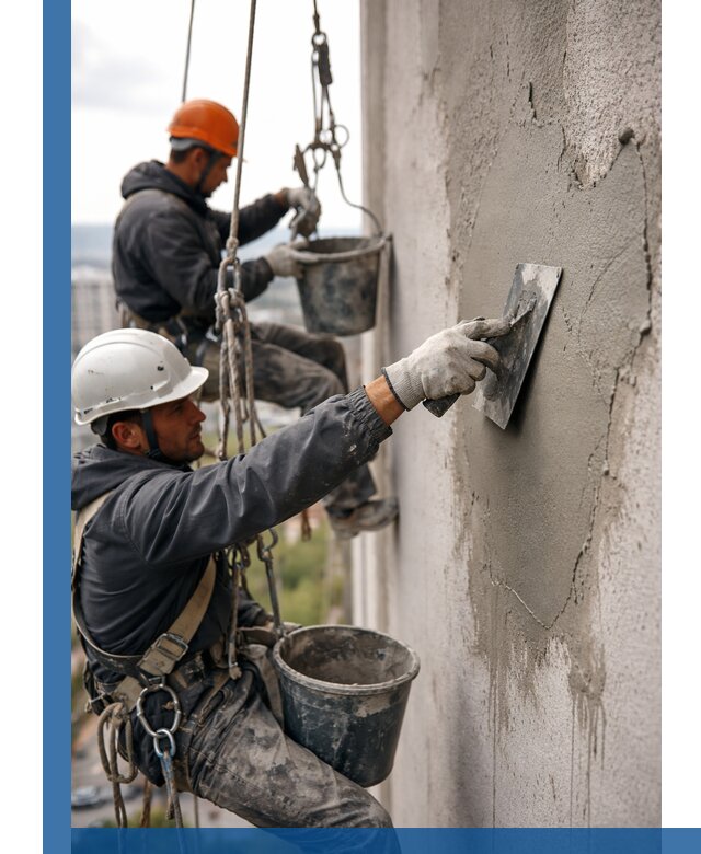 Штукатурка фасада на высоте в Кинешме профессиональные работы