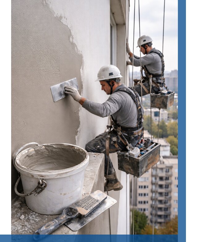 Шпаклевка фасада на высоте в Кинешме от 707 р. | ВЫСОТНИК-Кнш