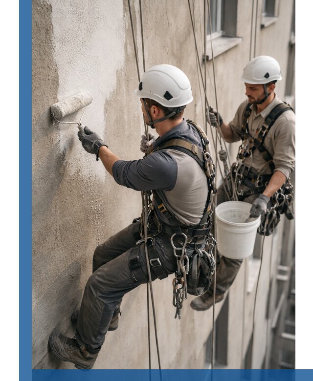 Грунтовка фасада на высоте в Кинешме промышленными альпинистами