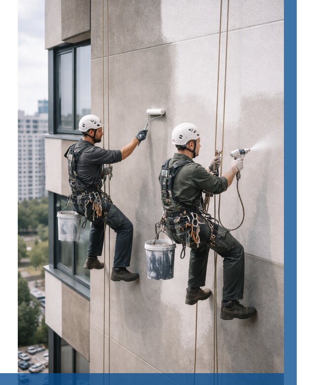 Покраска фасада альпинистами в Кинешме от 303 р. | ВЫСОТНИК-Кнш