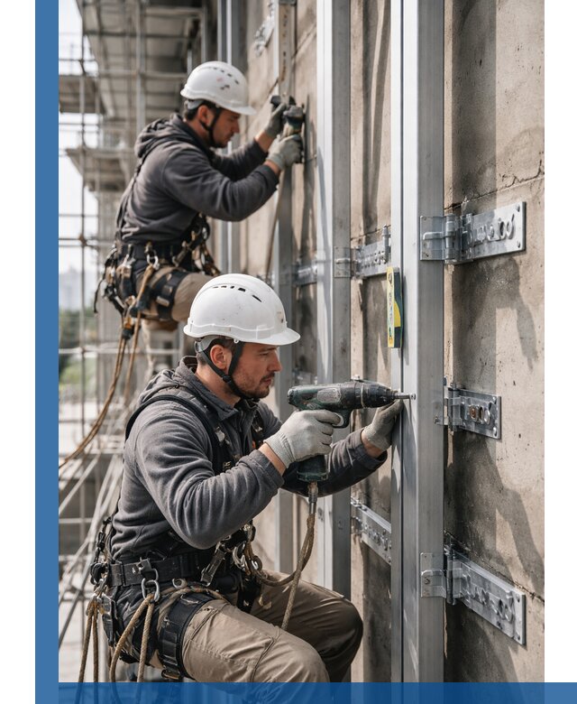 Монтаж и крепление подсистемы вентфасада в Кинешме