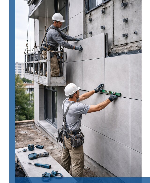 Монтаж керамогранита на фасад в Кинешме под ключ с гарантией качества