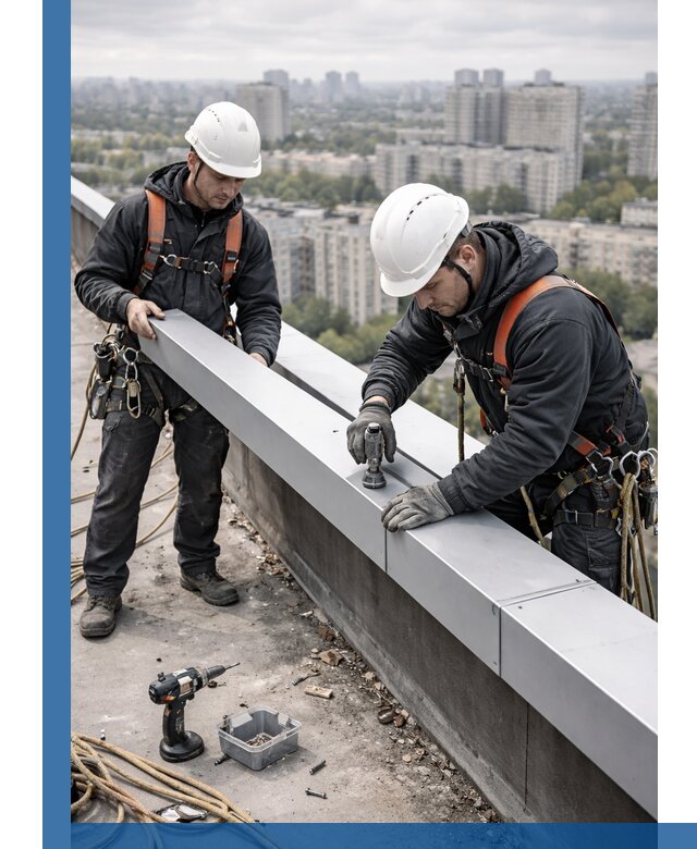 Монтаж парапетных крышек и ограждений кровли в Кинешме