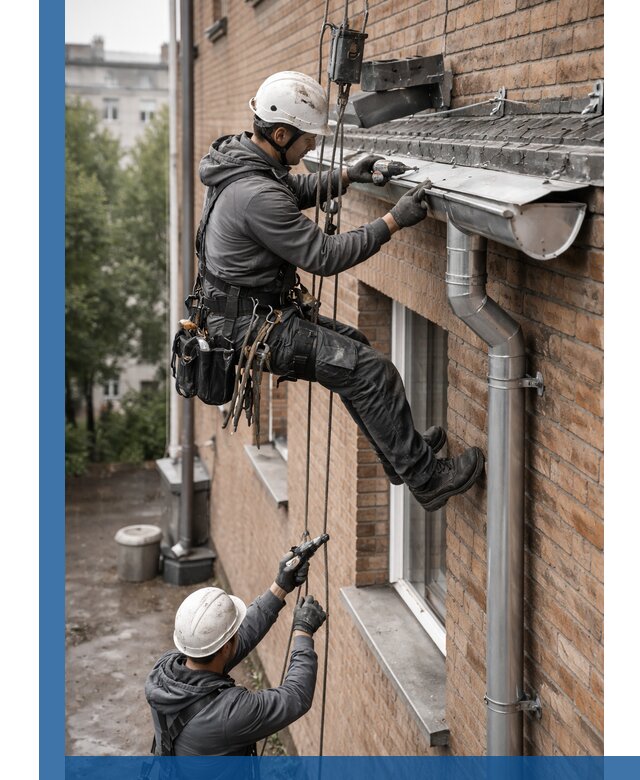 Монтаж водосточной системы на здании в Кинешме под ключ