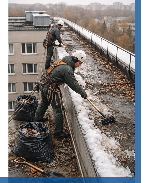 Очистка кровли по периметру в Кинешме от 556 р. | ВЫСОТНИК-Кнш