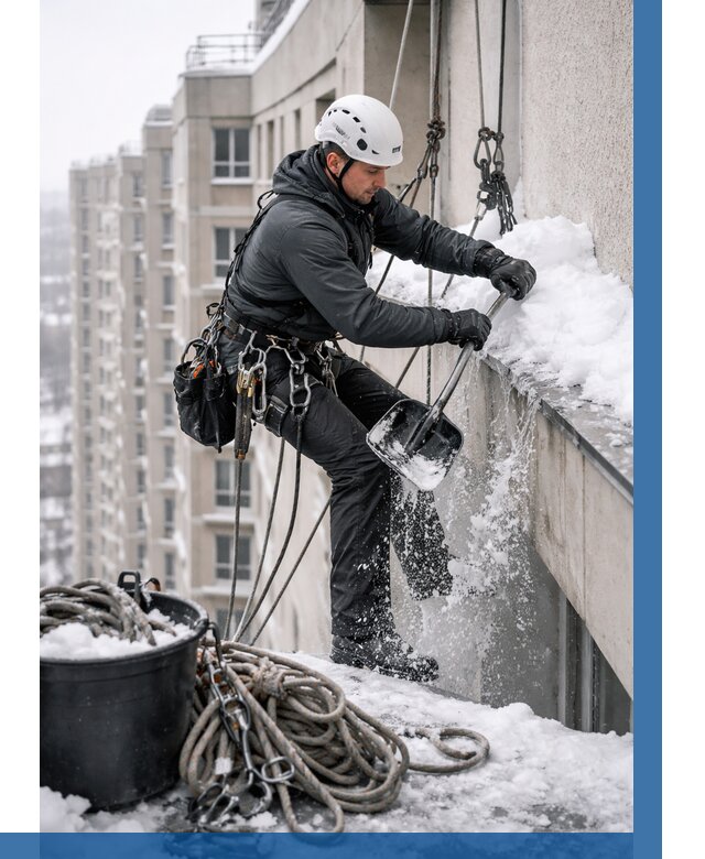 Очистка карнизов от снега в Кинешме от 303 р. | ВЫСОТНИК-Кнш