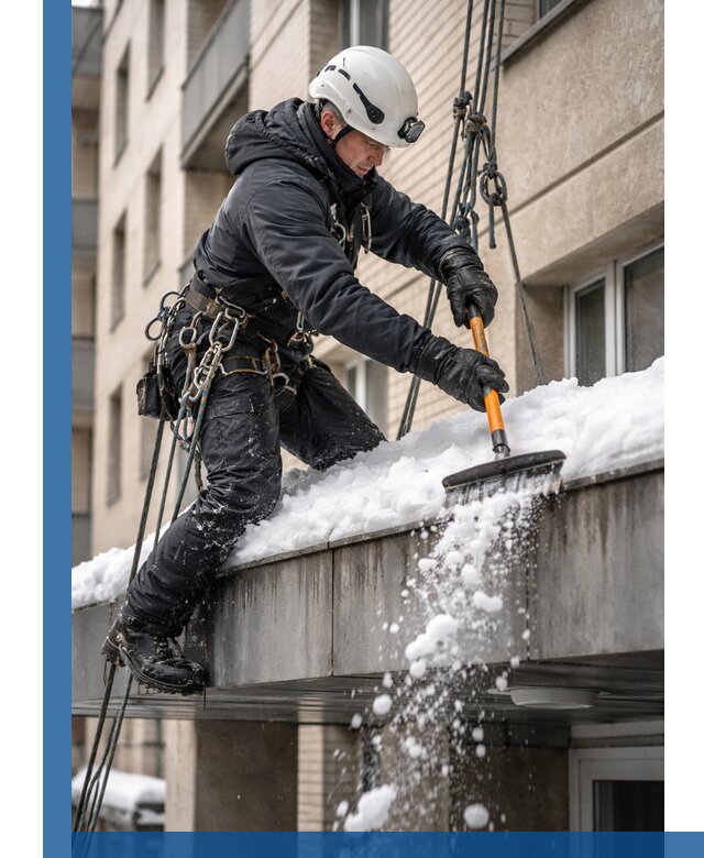 Очистка козырьков от снега в Кинешме круглогодично безопасно