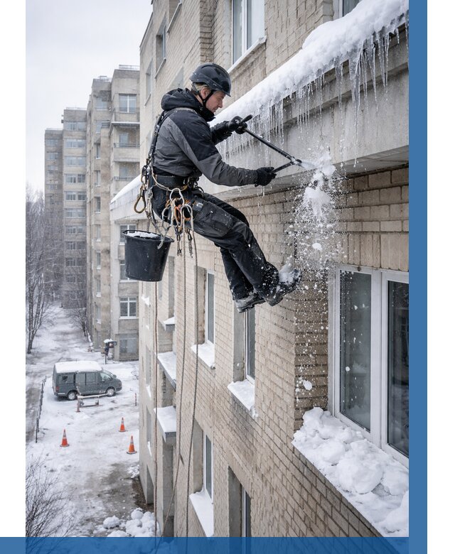 Удаление наледи с карнизов в Кинешме от 354 р. | ВЫСОТНИК-Кнш