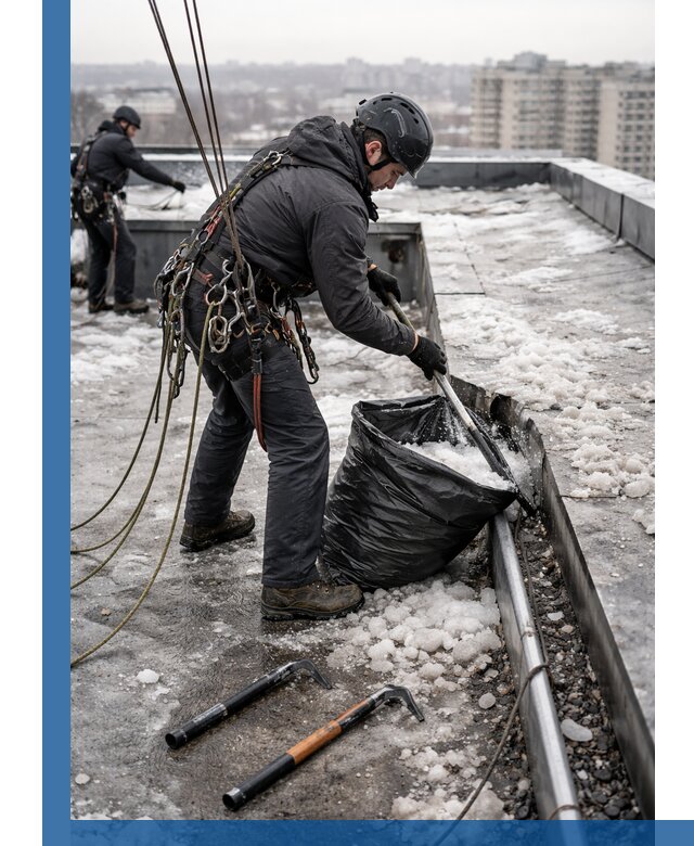 Аварийная очистка кровли в Кинешме от промальпинистов