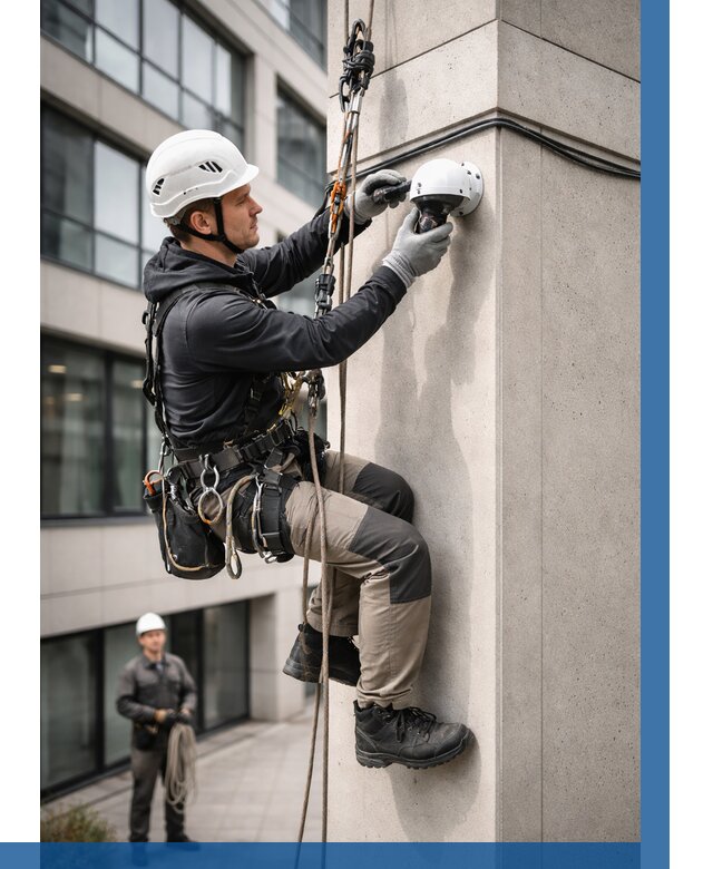 Монтаж камер видеонаблюдения на фасаде в Кинешме от 8591 р.-ВЫСОТНИК-Кнш