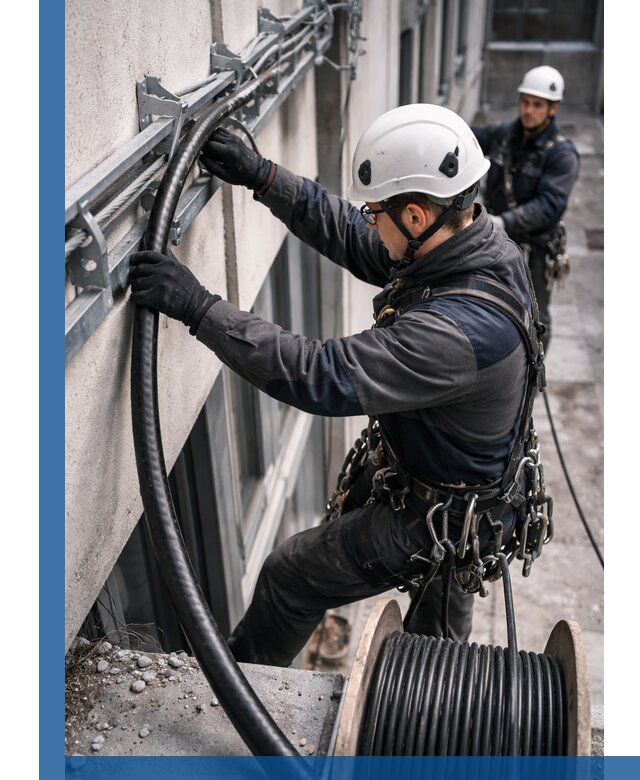 Протяжка кабеля питания на высоте в Кинешме с гарантией безопасности и качества