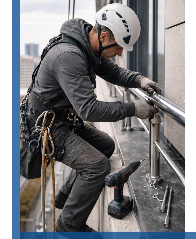 Монтаж ограждений на высоте в Кинешме для зданий и конструкций