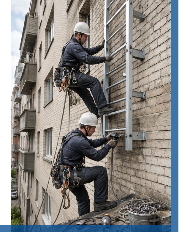 Монтаж пожарной лестницы в Кинешме от 25268 р заказать у ВЫСОТНИК-Кнш