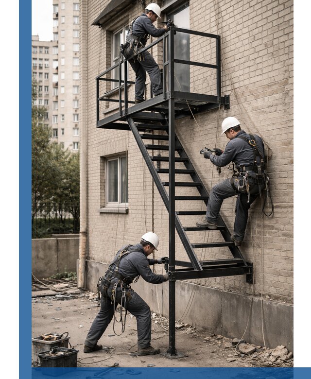 Монтаж пожарной лестницы в Кинешме, установка и крепление