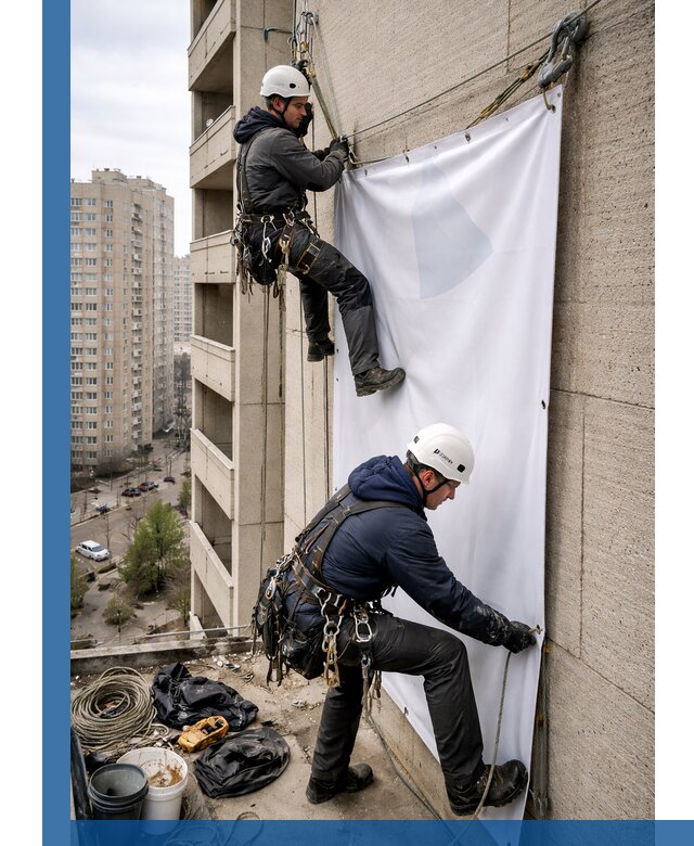 Профессиональный монтаж баннеров на фасаде в Кинешме