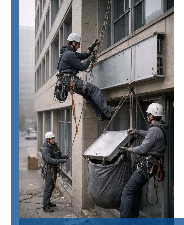 Демонтаж рекламной вывески с высотными работами в Кинешме