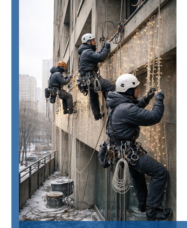 Монтаж новогодней иллюминации и украшение фасадов в Кинешме