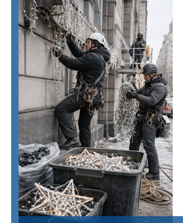 Демонтаж новогоднего оформления и гирлянд в Кинешме