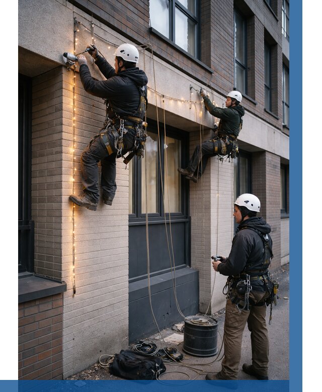 Монтаж гирлянд на фасаде в Кинешме от 3537 р. | ВЫСОТНИК-Кнш