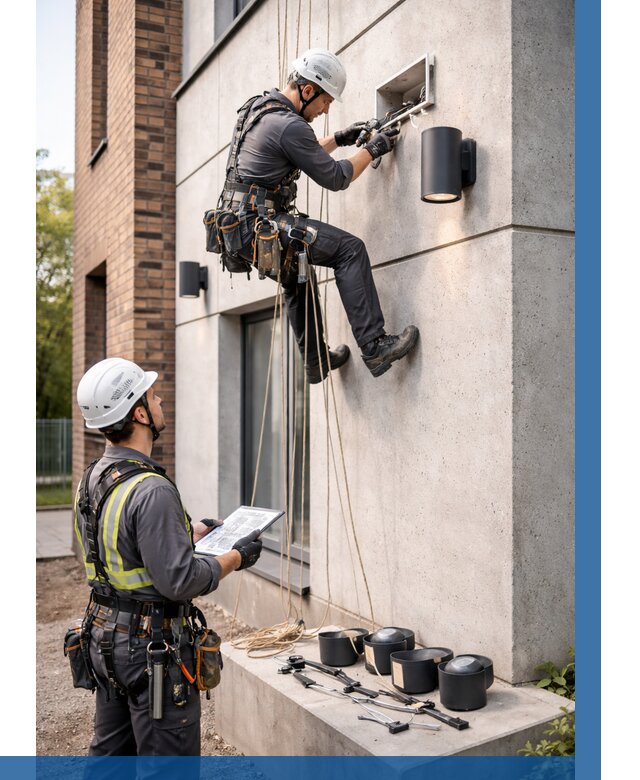 Монтаж фасадного освещения в Кинешме от 2527 р. | ВЫСОТНИК-Кнш