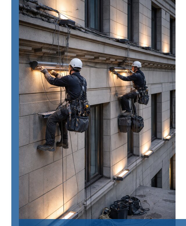 Монтаж архитектурной подсветки фасадов зданий в Кинешме