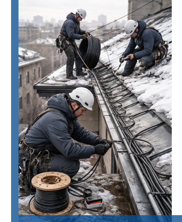Монтаж греющего кабеля на кровле в Кинешме под ключ