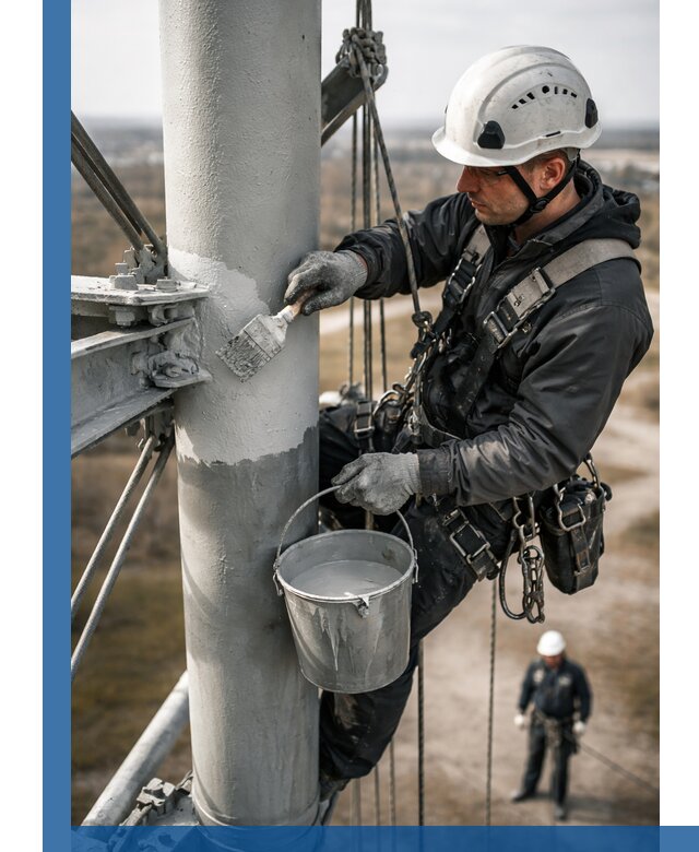 Покраска мачт связи в Кинешме промышленными альпинистами