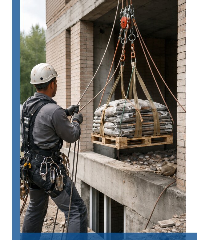 Подъем материалов на этаж веревками в Кинешме оперативно