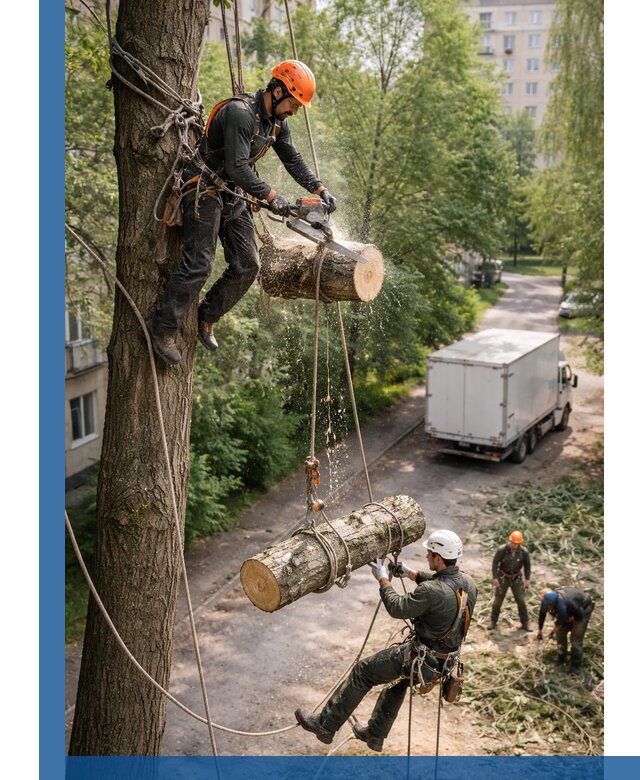 Спил деревьев альпинистами в Кинешме, безопасно и без повреждений