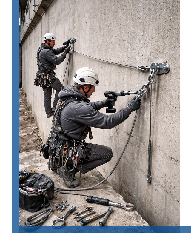 Монтаж анкерных линий высотной безопасности в Кинешме